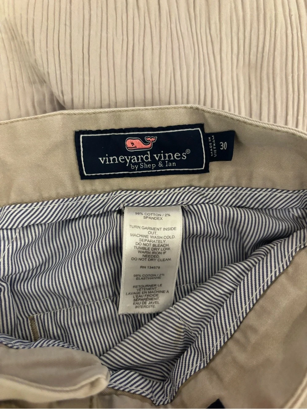 Vineyard Vines Men’s Stretch Chino Shorts Khaki Size 30 Cotton Spandex